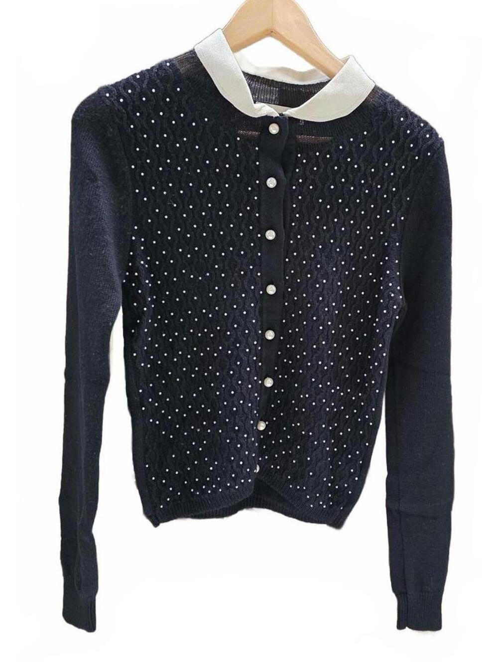 Alannah Hill Collared Wool Sweater With Pearl Beads and Buttons  Size 12